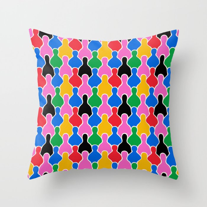 Colorful diverse people crowd art pattern Throw Pillow Gallery Image 1