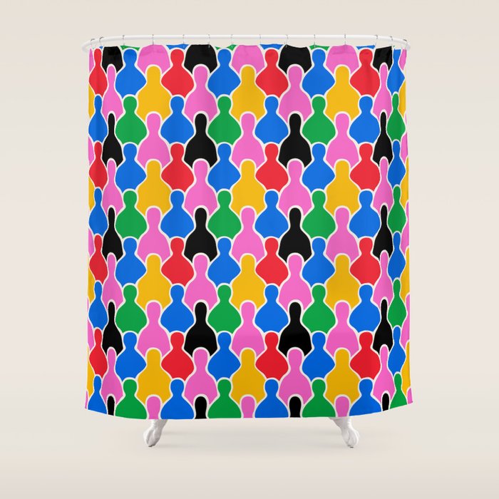 Colorful diverse people crowd art pattern Shower Curtain Gallery Image 1