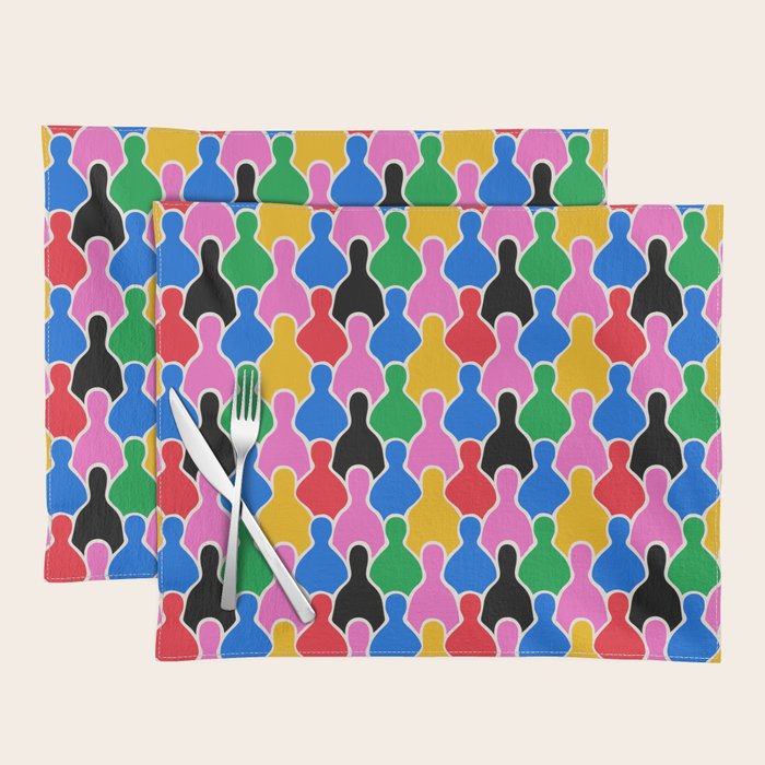 Colorful diverse people crowd art pattern Placemat Gallery Image 1