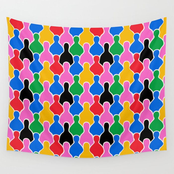 Colorful diverse people crowd art pattern Wall Tapestry Gallery Image 4