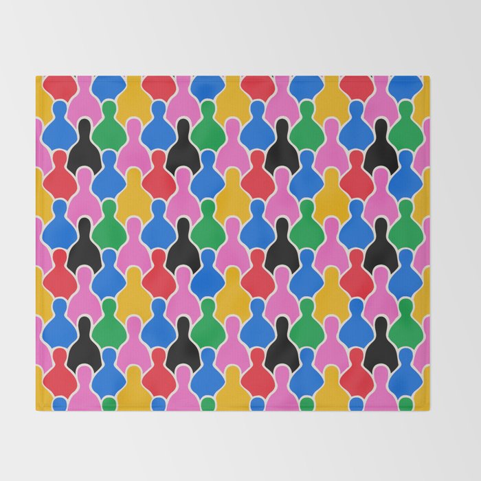 Colorful diverse people crowd art pattern Throw Blanket Gallery Image 2