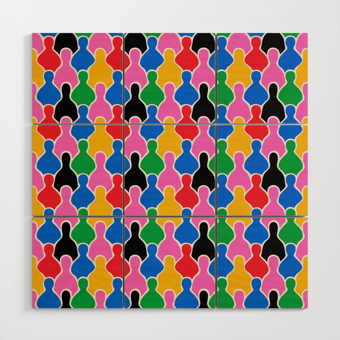Colorful diverse people crowd art pattern Wood Wall Art Gallery Image 1