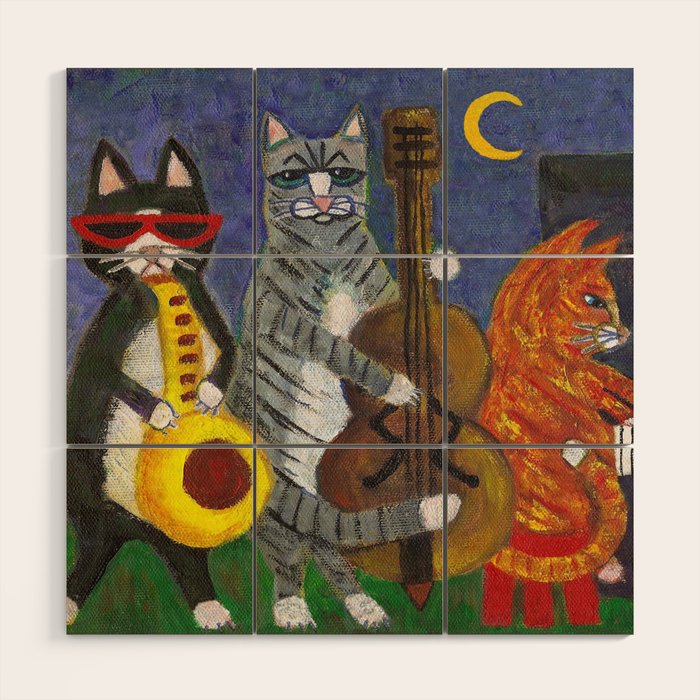 Jazz Cats Wood Wall Art
