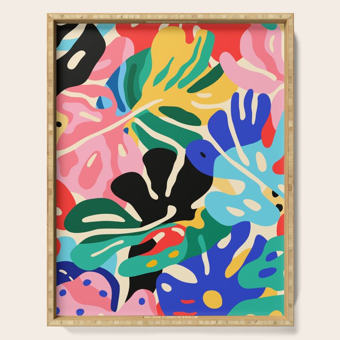 Colorful tropical plant leaves art pattern Serving Tray Gallery Image 1