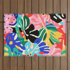 Colorful tropical plant leaves art pattern Outdoor Rug Gallery Image 1