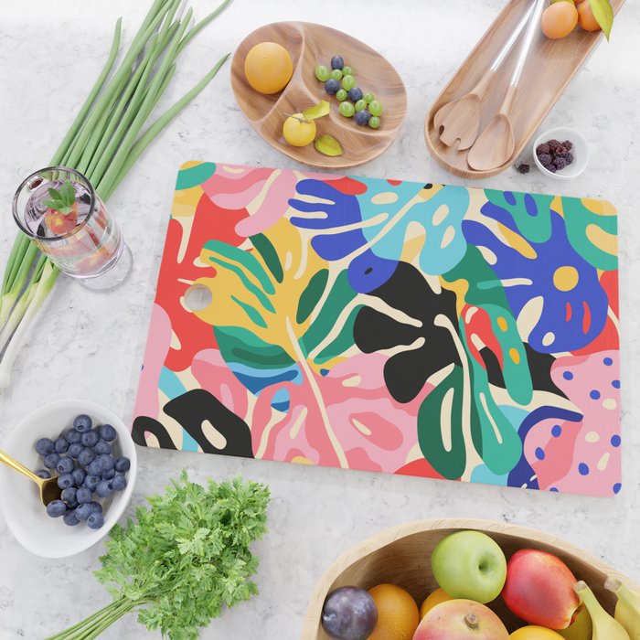Colorful tropical plant leaves art pattern Cutting Board Gallery Image 2
