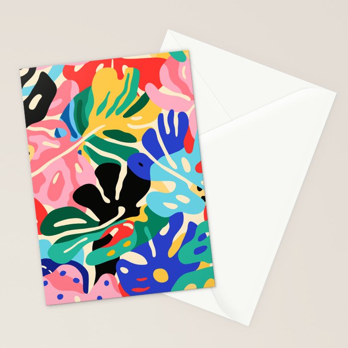 Colorful tropical plant leaves art pattern Stationery Card Gallery Image 2