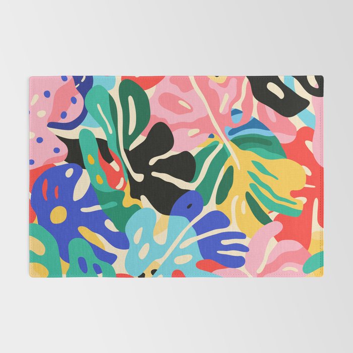 Colorful tropical plant leaves art pattern Rug Gallery Image 2