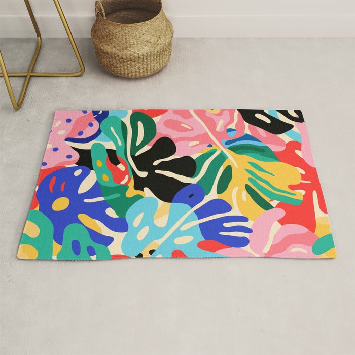 Colorful tropical plant leaves art pattern Rug Gallery Image 1