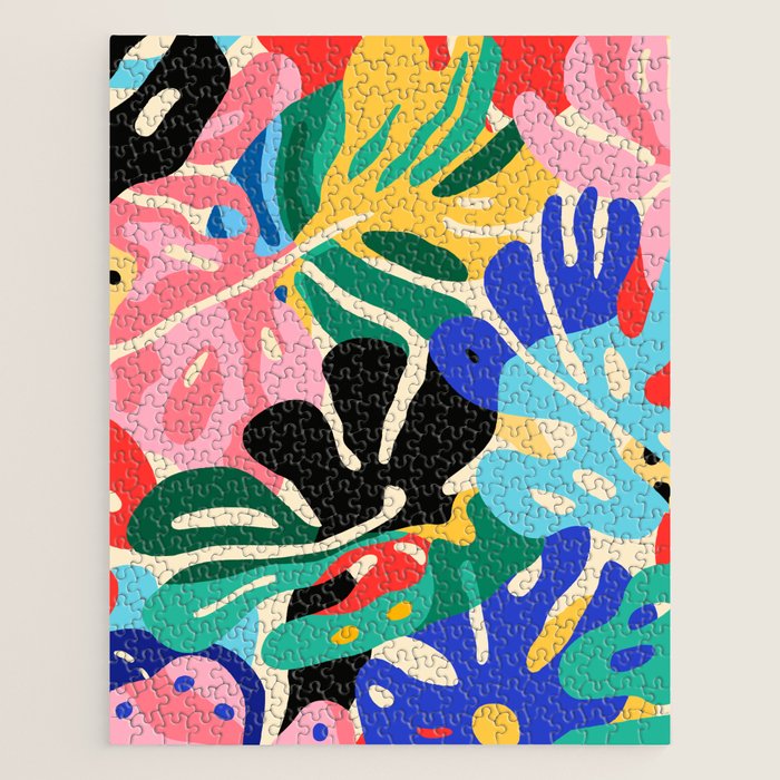 Colorful tropical plant leaves art pattern Jigsaw Puzzle Gallery Image 1