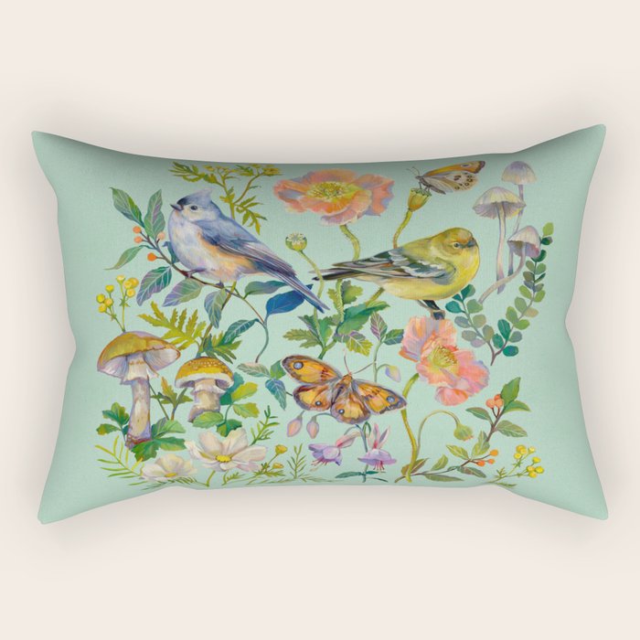 Flower Birds Garden Rectangular Pillow Gallery Image 1