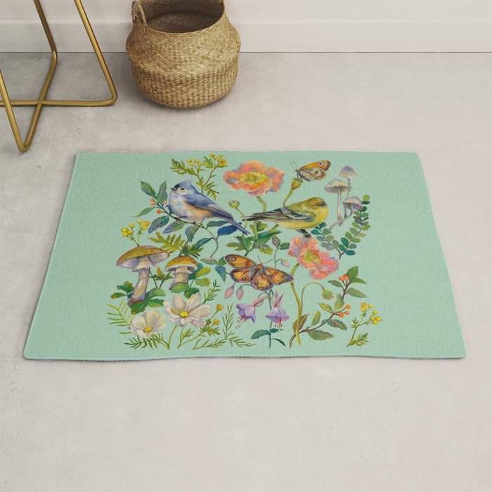 Flower Birds Garden Rug Gallery Image 1