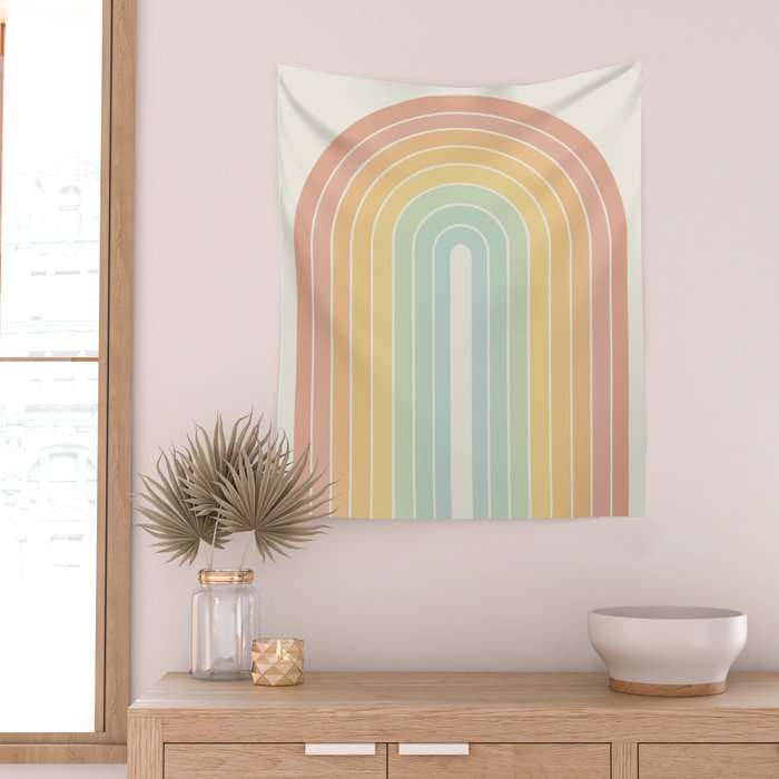 Gradient Arch XIV Pastel Mid Century Modern Rainbow Wall Tapestry Gallery Image 2