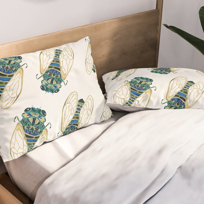 Green & Gold Cicada Pillow Sham Gallery Image 2