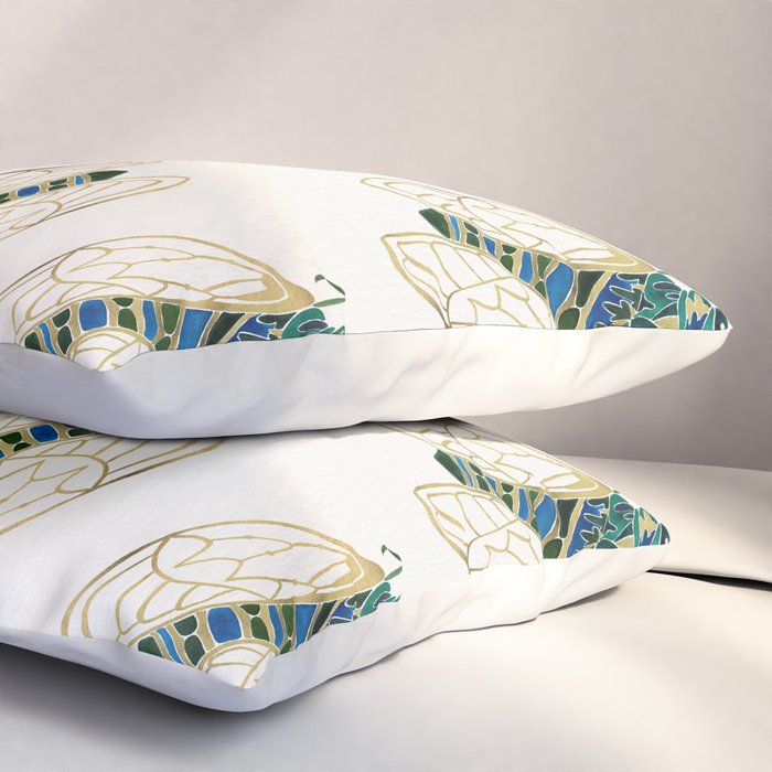 Green & Gold Cicada Pillow Sham Gallery Image 3