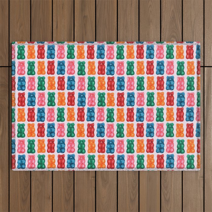 Gummy Bear Rainbow on PInk Outdoor Rug Gallery Image 1