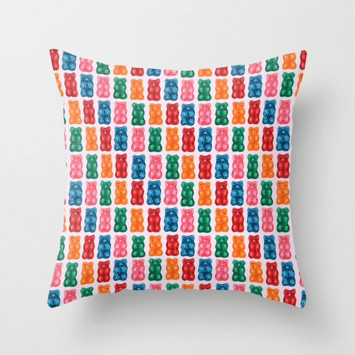 Gummy Bear Rainbow on PInk Throw Pillow Gallery Image 1