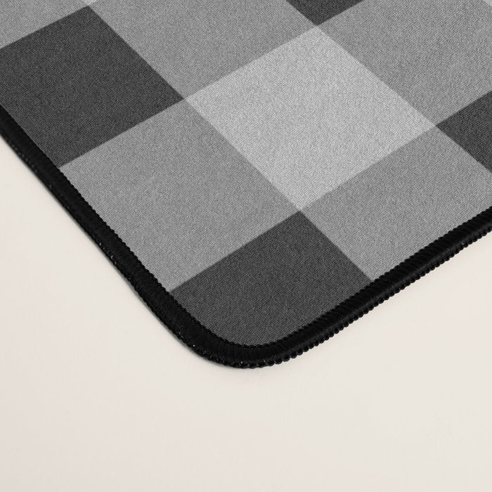 Gingham Check Plaid Pattern in Black and Gray Desk Mat Gallery Image 4