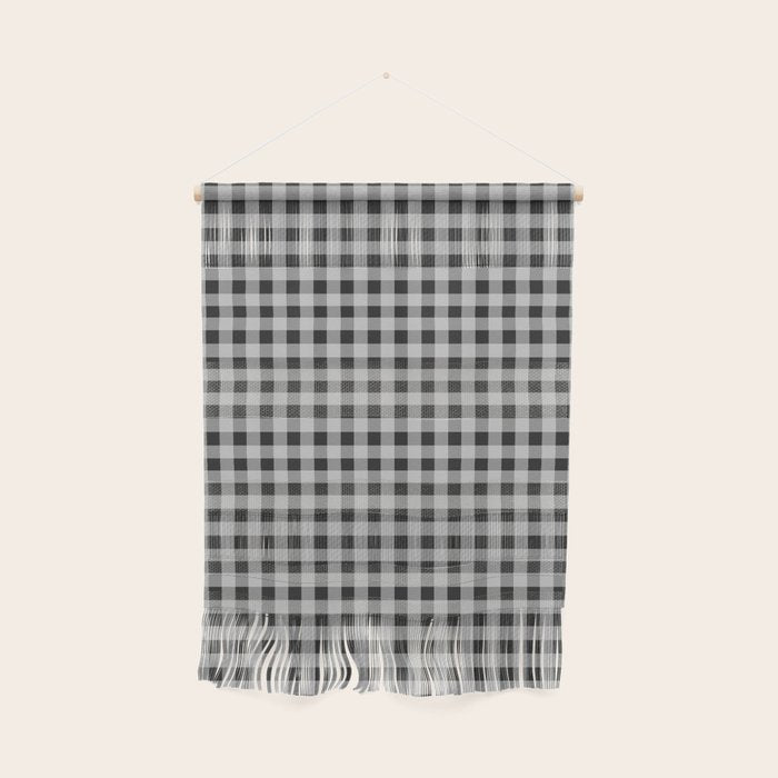 Gingham Check Plaid Pattern in Black and Gray Wall Hanging Gallery Image 1