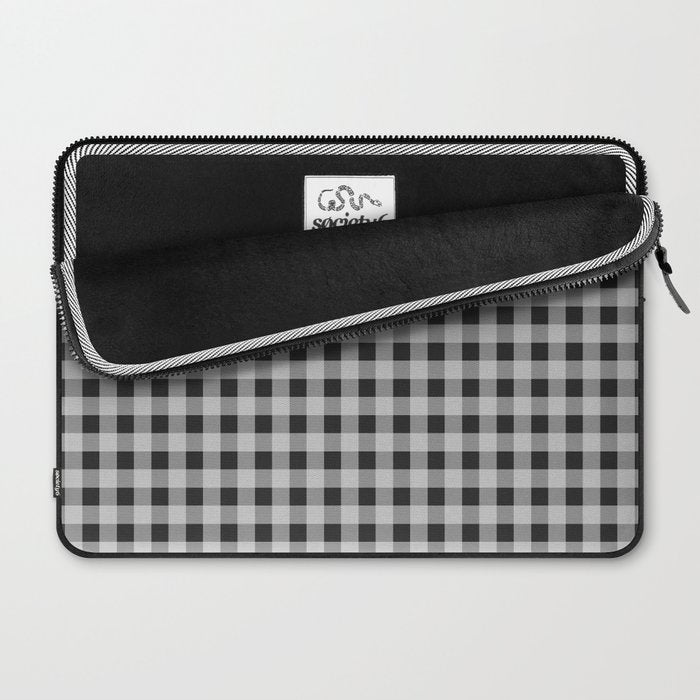 Gingham Check Plaid Pattern in Black and Gray Laptop Sleeve Gallery Image 2