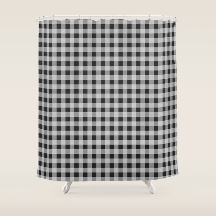 Gingham Check Plaid Pattern in Black and Gray Shower Curtain Gallery Image 1