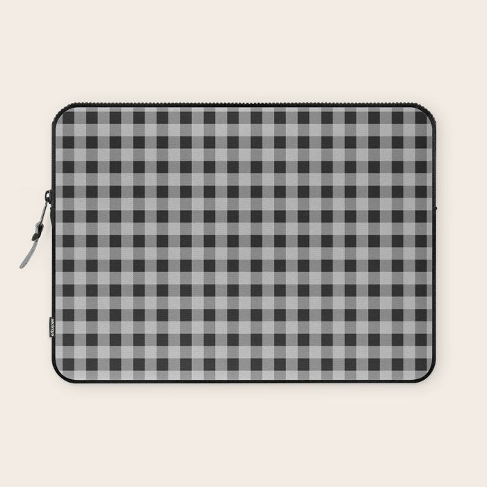 Gingham Check Plaid Pattern in Black and Gray Laptop Sleeve Gallery Image 1