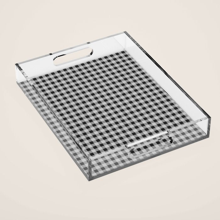 Gingham Check Plaid Pattern in Black and Gray Acrylic Tray Gallery Image 1