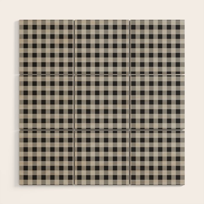 Gingham Check Plaid Pattern in Black and Gray Wood Wall Art Gallery Image 1