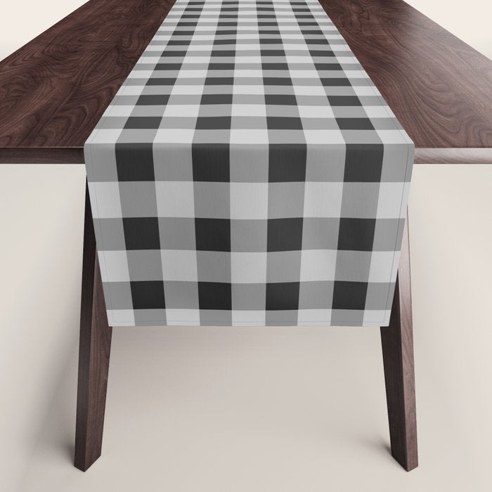 Gingham Check Plaid Pattern in Black and Gray Table Runner Gallery Image 1
