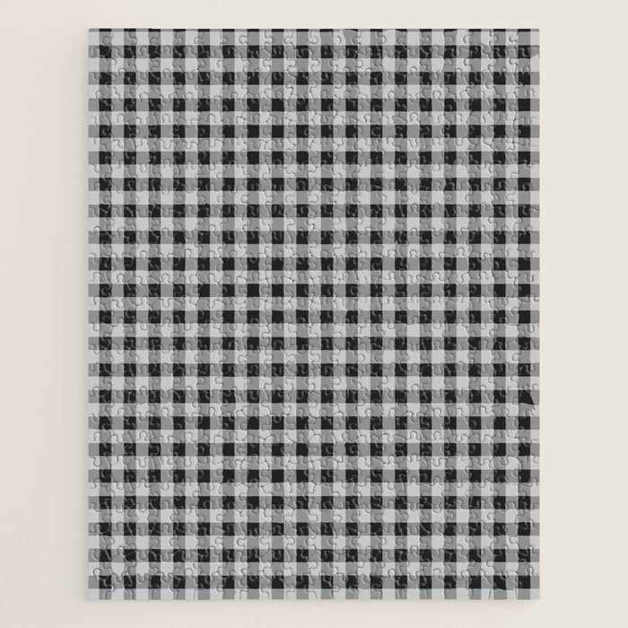 Gingham Check Plaid Pattern in Black and Gray Jigsaw Puzzle Gallery Image 1