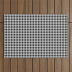 Gingham Check Plaid Pattern in Black and Gray Outdoor Rug Gallery Image 1