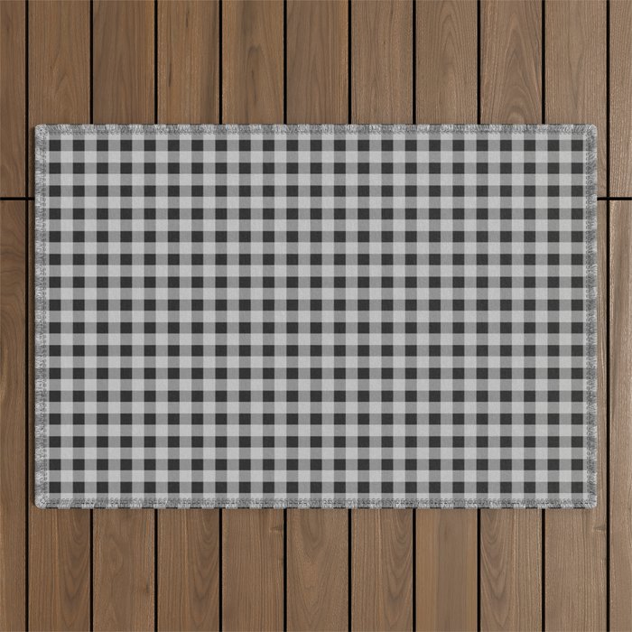 Gingham Check Plaid Pattern in Black and Gray Outdoor Rug Gallery Image 1