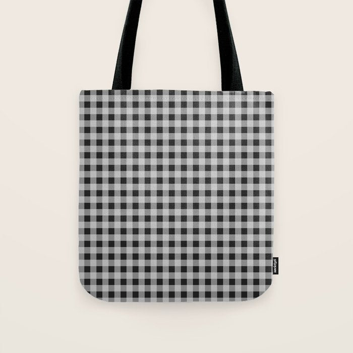 Gingham Check Plaid Pattern in Black and Gray Tote Bag Gallery Image 1
