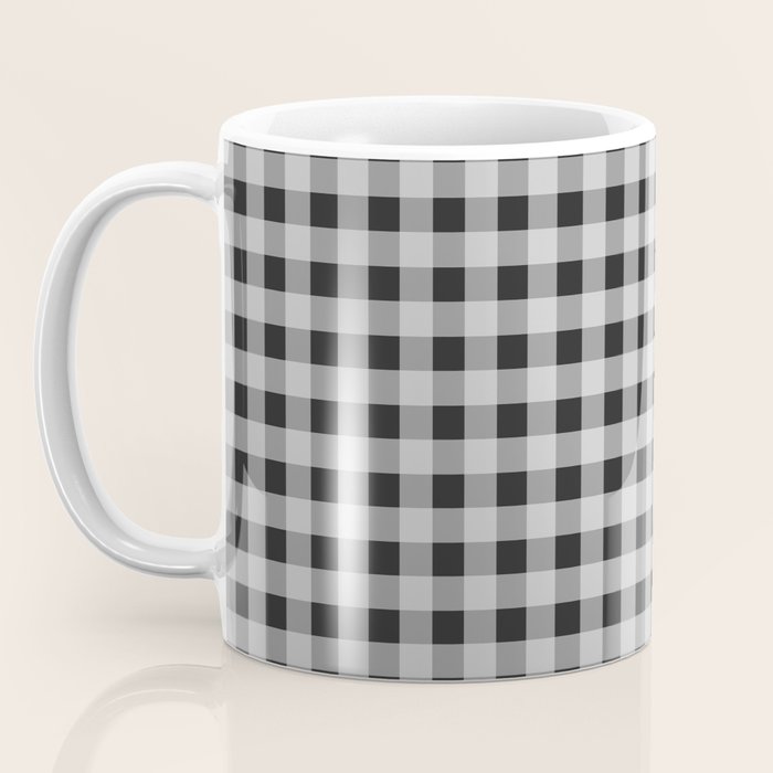 Gingham Check Plaid Pattern in Black and Gray Coffee Mug Gallery Image 3