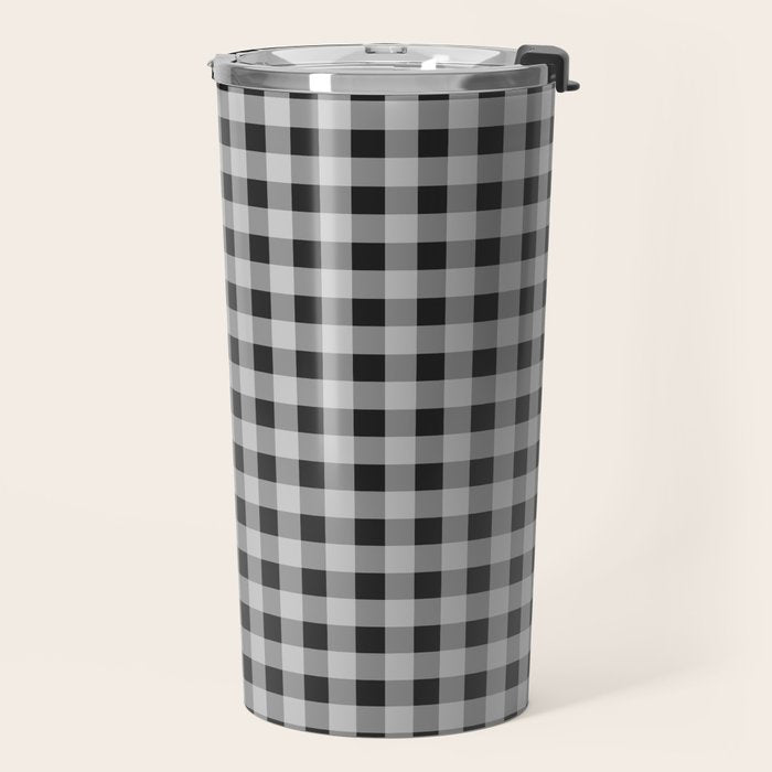 Gingham Check Plaid Pattern in Black and Gray Travel Mug Gallery Image 2