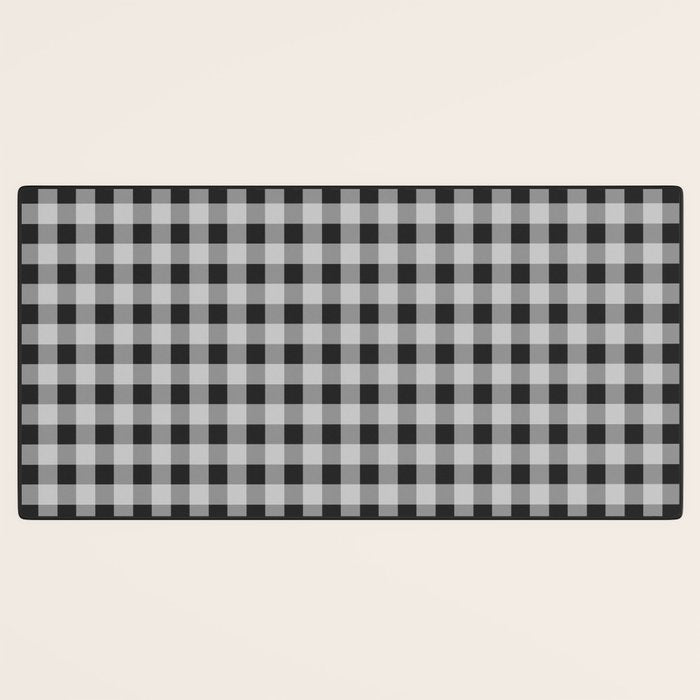 Gingham Check Plaid Pattern in Black and Gray Desk Mat Gallery Image 3