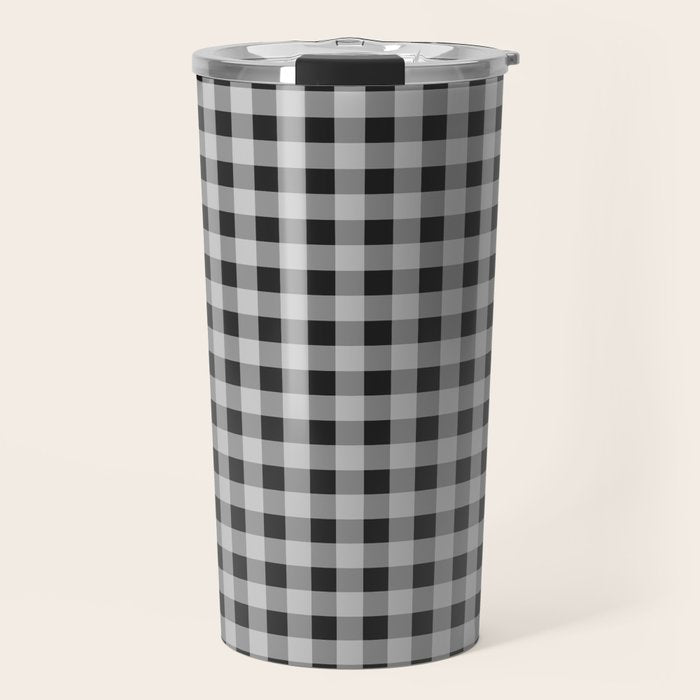 Gingham Check Plaid Pattern in Black and Gray Travel Mug Gallery Image 1