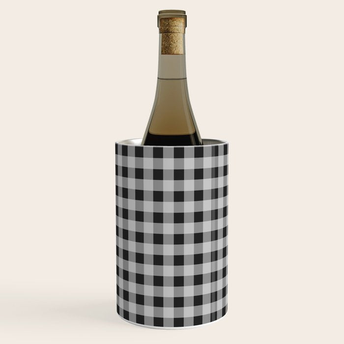 Gingham Check Plaid Pattern in Black and Gray Wine Chiller Gallery Image 2