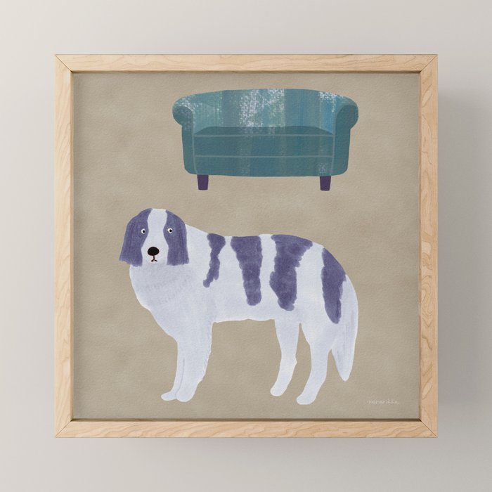Dog and a Sofa - Purple and Beige Mini Art Print Gallery Image 1