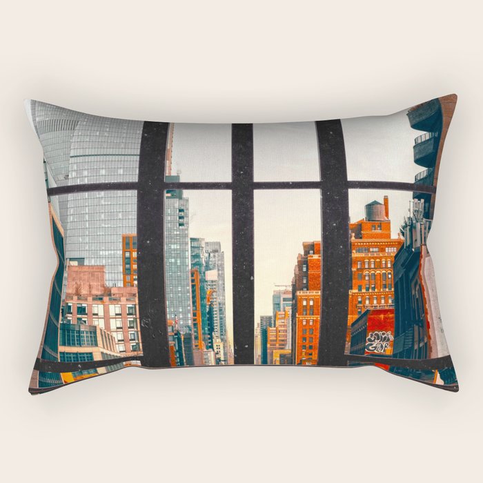 New York City Window #2-Surreal View Collage Rectangular Pillow Gallery Image 1