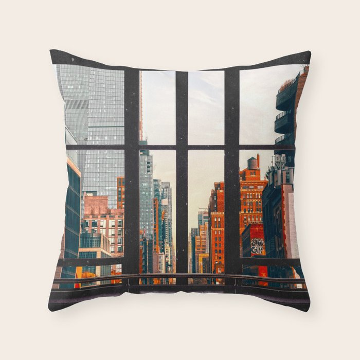 New York City Window #2-Surreal View Collage Throw Pillow Gallery Image 1