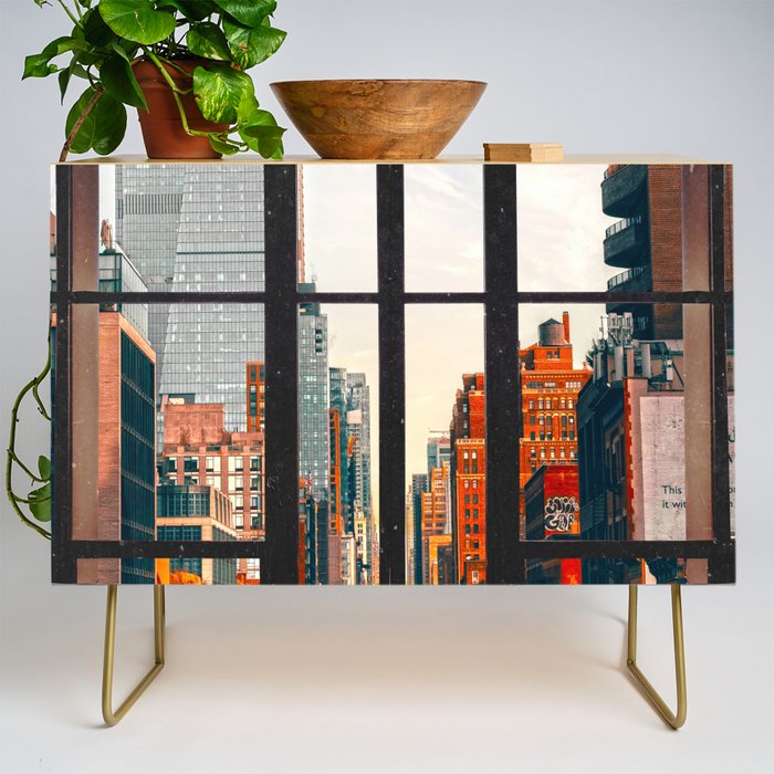 New York City Window #2-Surreal View Collage Credenza Gallery Image 1