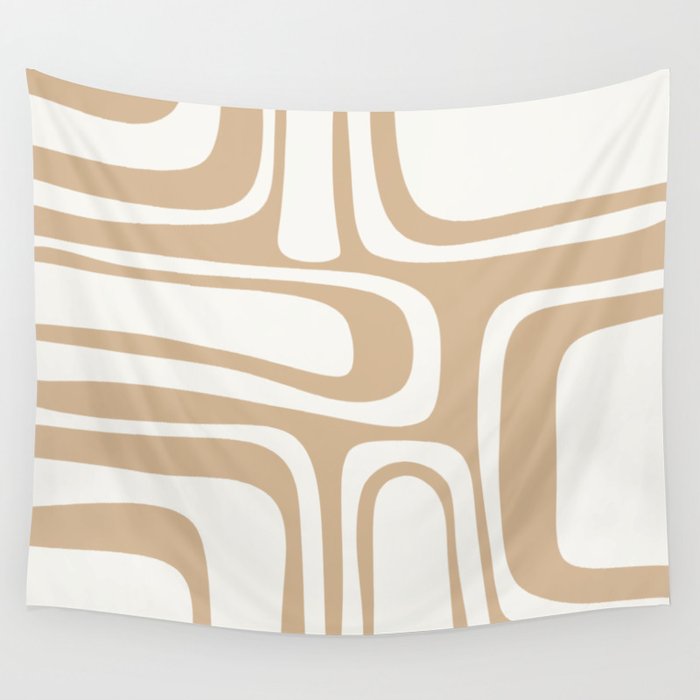 Palm Springs Midcentury Modern Abstract Pattern in Natural Wood Beige Wall Tapestry Gallery Image 4