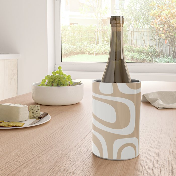 Palm Springs Midcentury Modern Abstract Pattern in Natural Wood Beige Wine Chiller Gallery Image 4