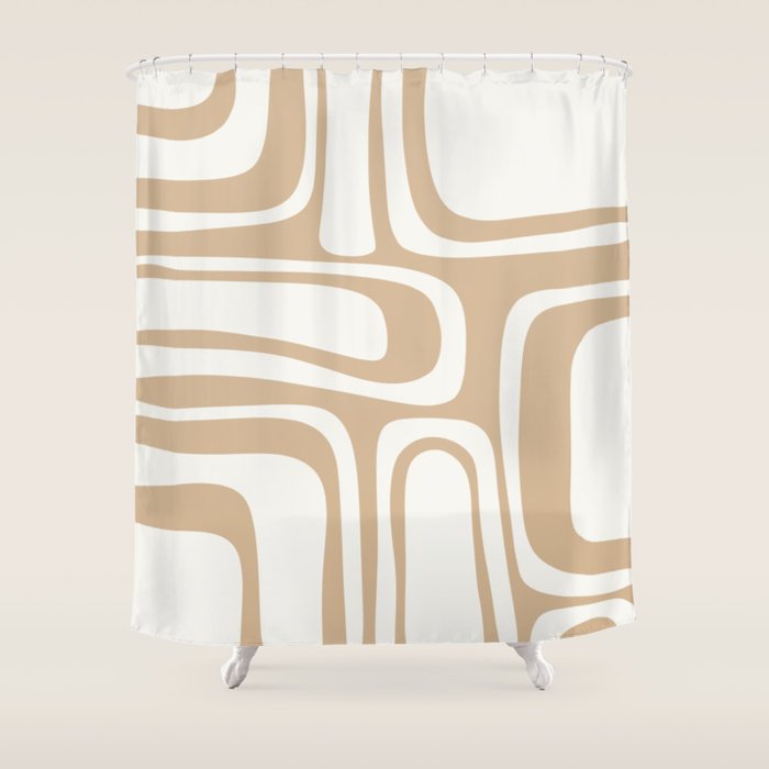Palm Springs Midcentury Modern Abstract Pattern in Natural Wood Beige Shower Curtain Gallery Image 1