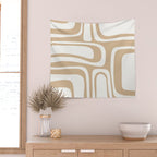 Palm Springs Midcentury Modern Abstract Pattern in Natural Wood Beige Wall Tapestry Gallery Image 2