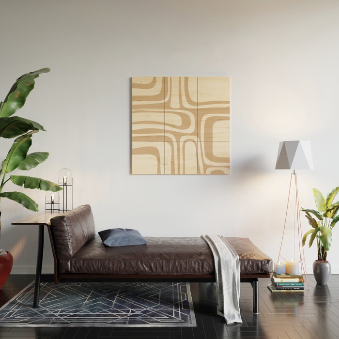Palm Springs Midcentury Modern Abstract Pattern in Natural Wood Beige Wood Wall Art Gallery Image 2