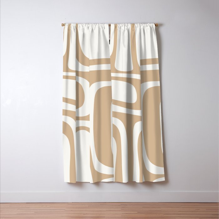 Palm Springs Midcentury Modern Abstract Pattern in Natural Wood Beige Window Curtain Gallery Image 3