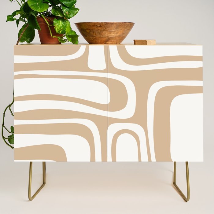 Palm Springs Midcentury Modern Abstract Pattern in Natural Wood Beige Credenza Gallery Image 1