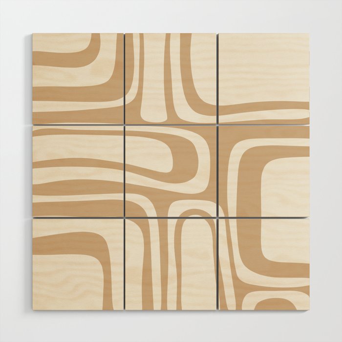 Palm Springs Midcentury Modern Abstract Pattern in Natural Wood Beige Wood Wall Art Gallery Image 1
